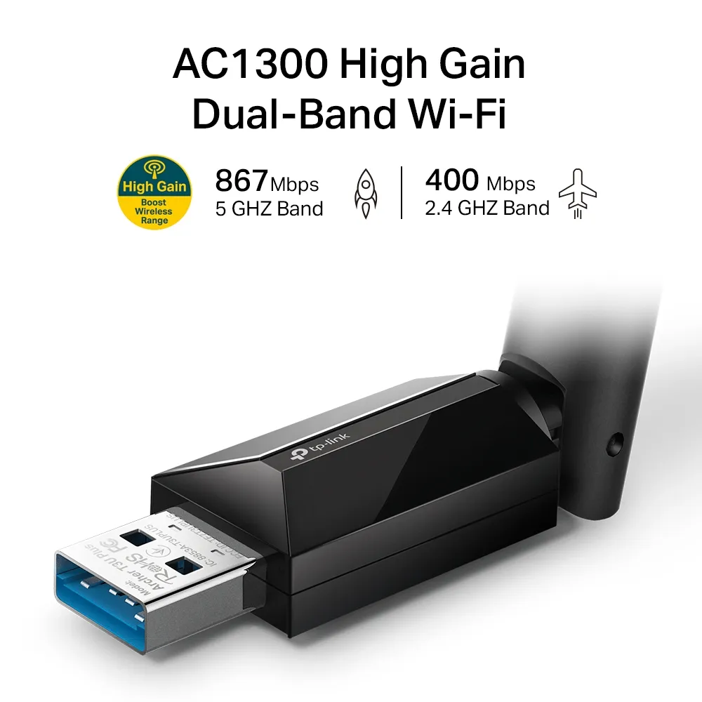 TP-Link AC1300 High Gain Wireless Dual Band USB Adapter (Archer T3U Plus) view 3